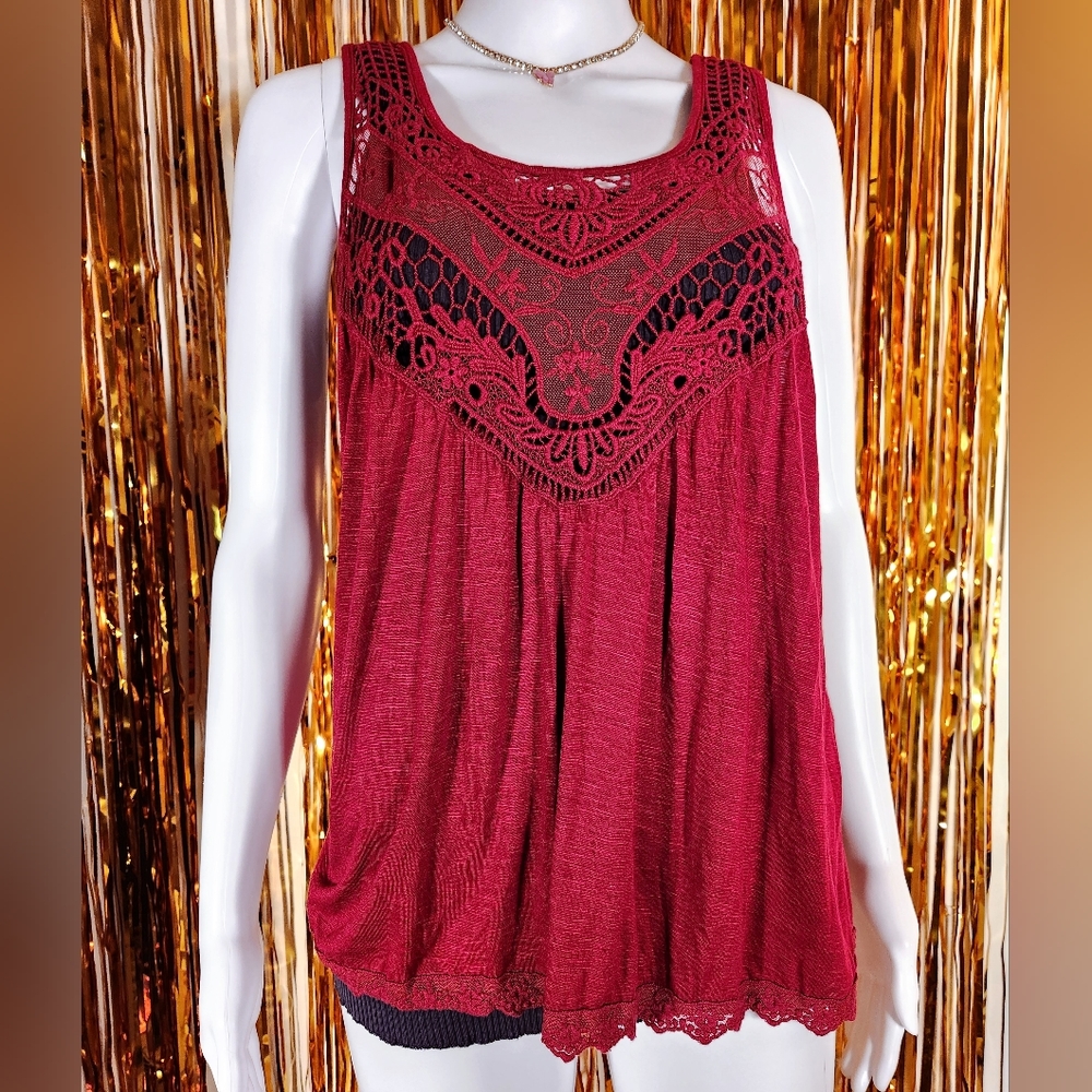Absolute Angel Large Red Wine Lace Top